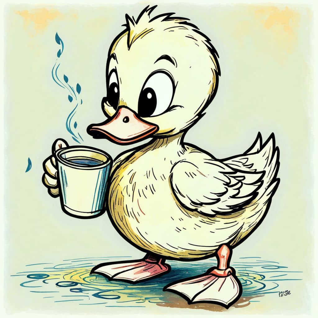 Colored Duck drinking from a cup.
