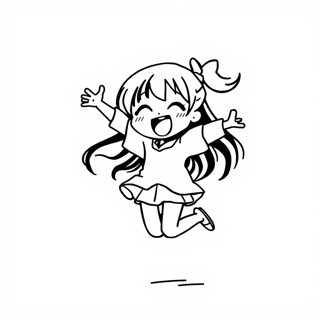 Excited anime girl jumping with joy