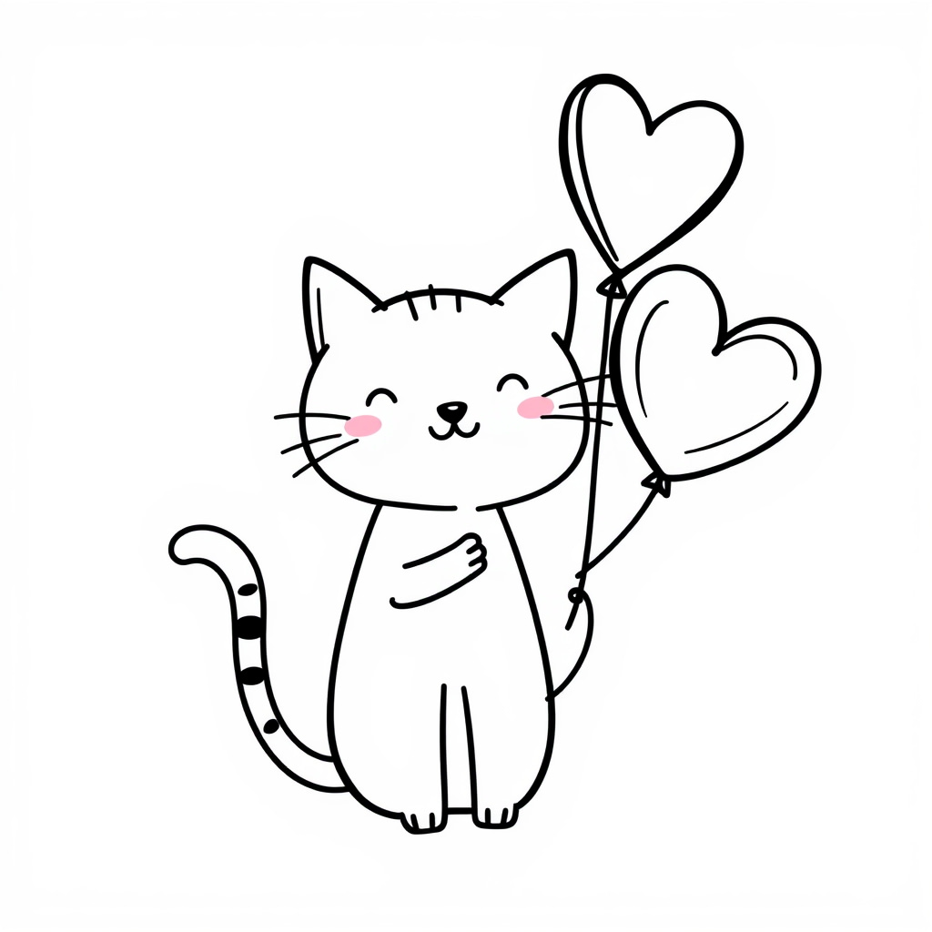 Happy cat holding heart balloon