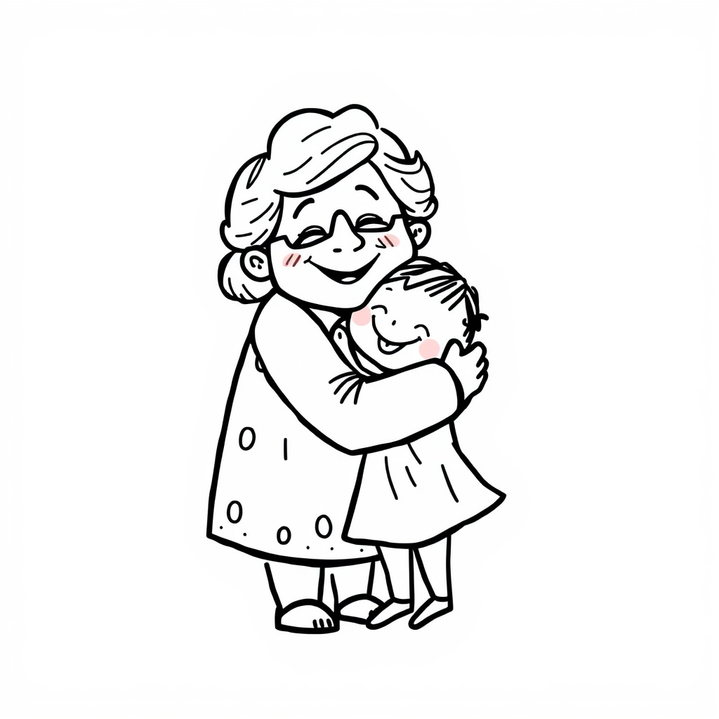 Grandma hugging grandchild with joy