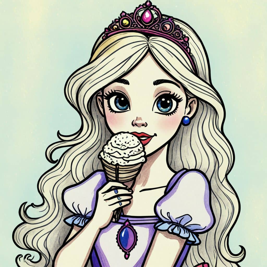 Colored Princess enjoying an ice cream cone