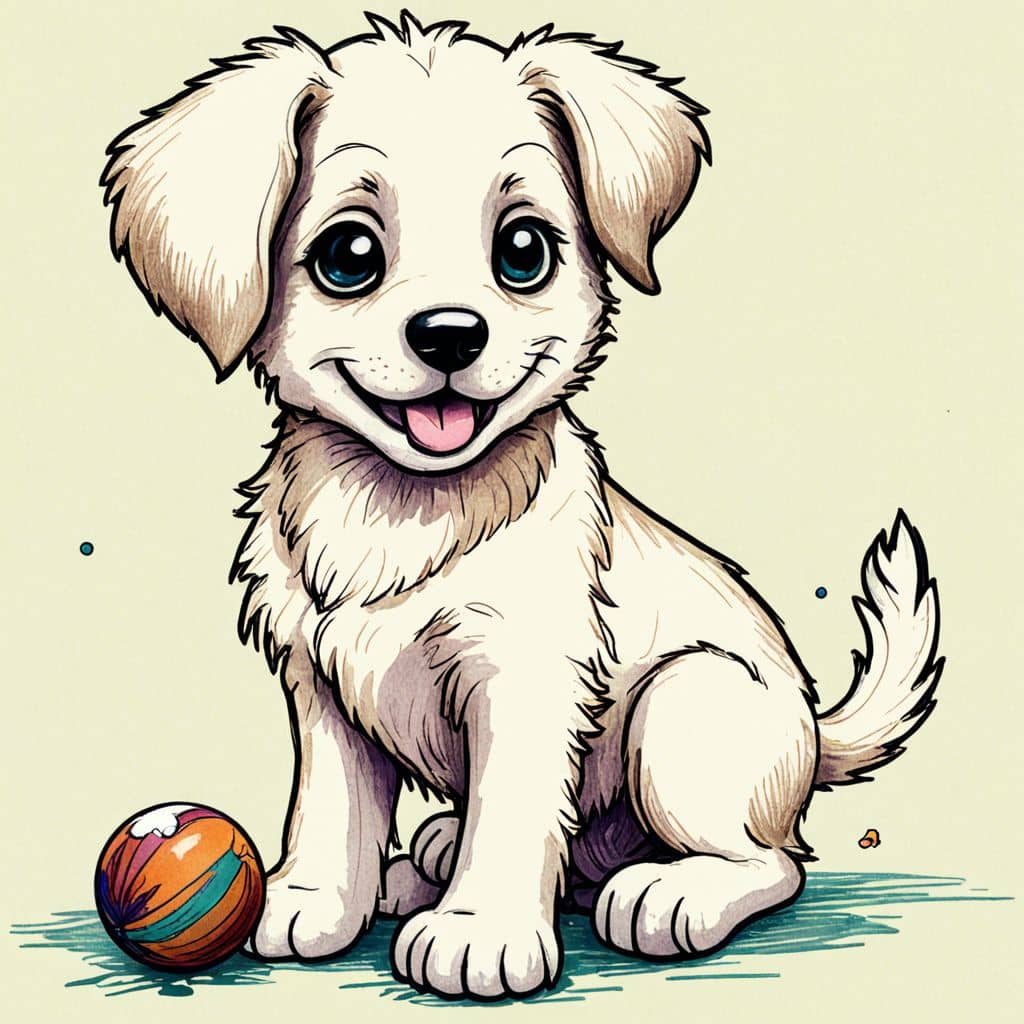 Colored Puppy with a squeaky ball