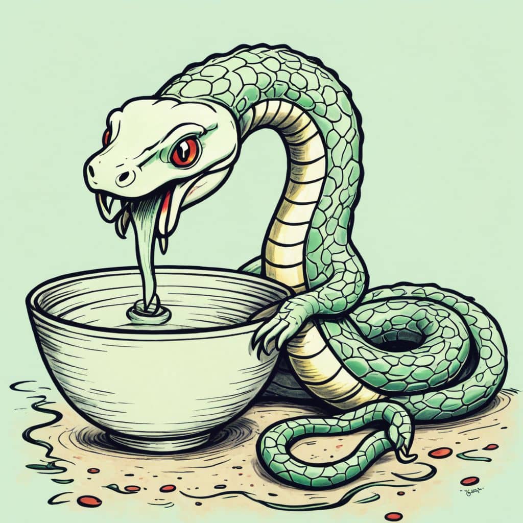 Colored Snake mixing cake batter in a bowl