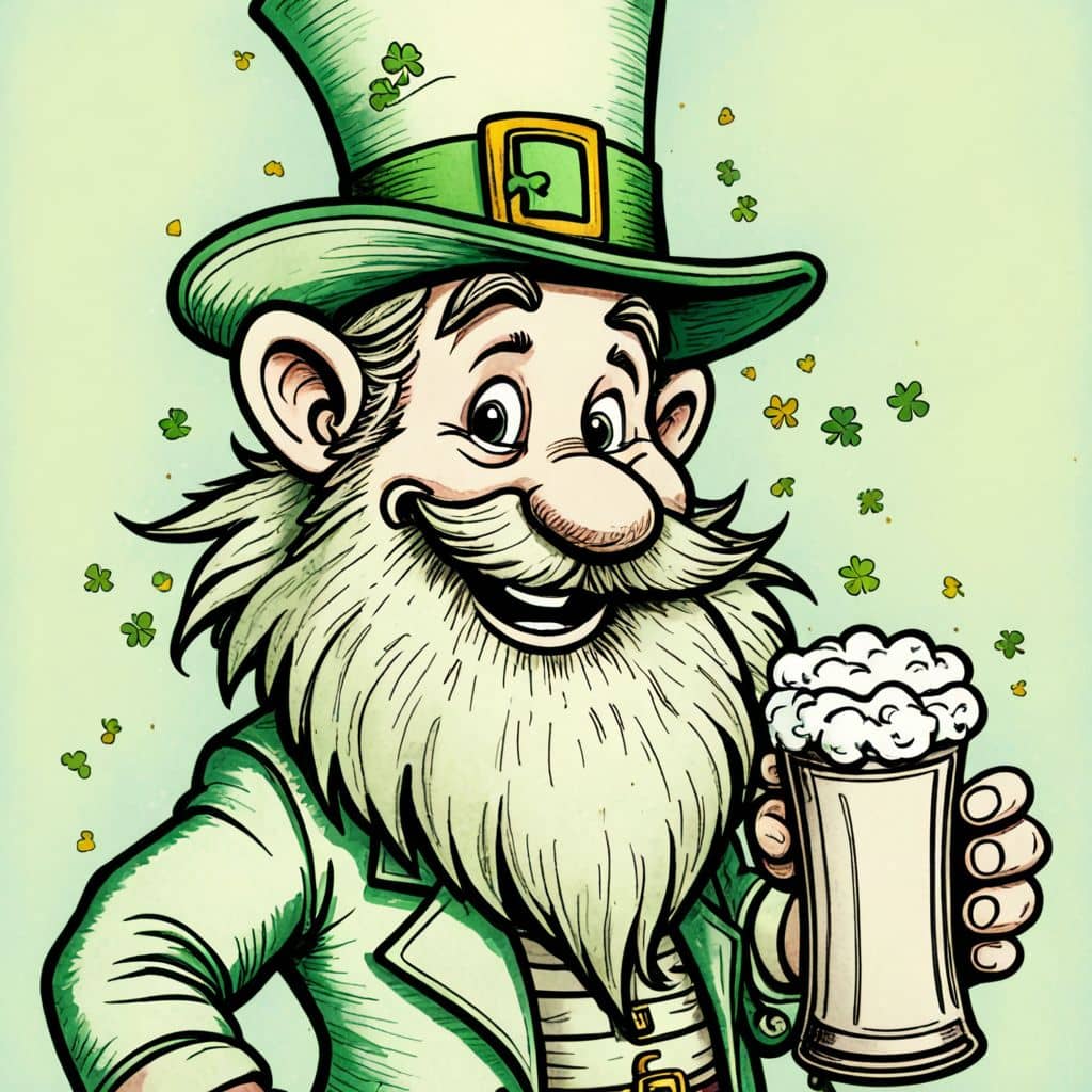 Colored Leprechaun holding a pint of green beer