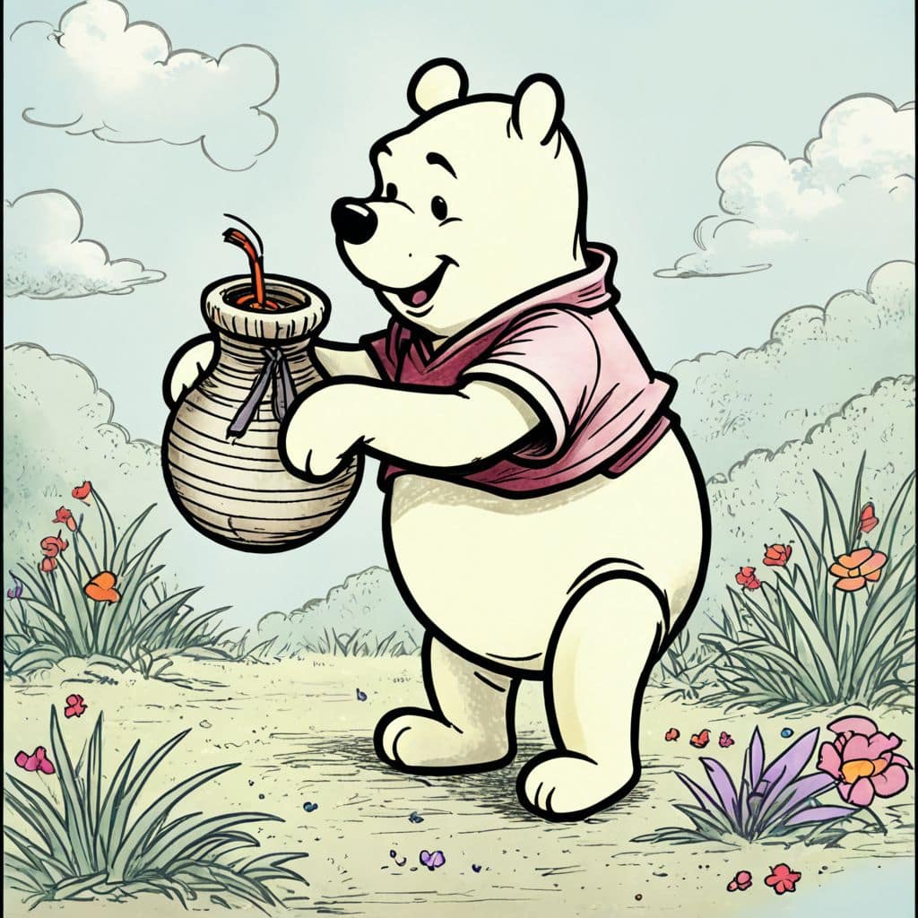 Colored Winnie the Pooh - holding a pot of honey