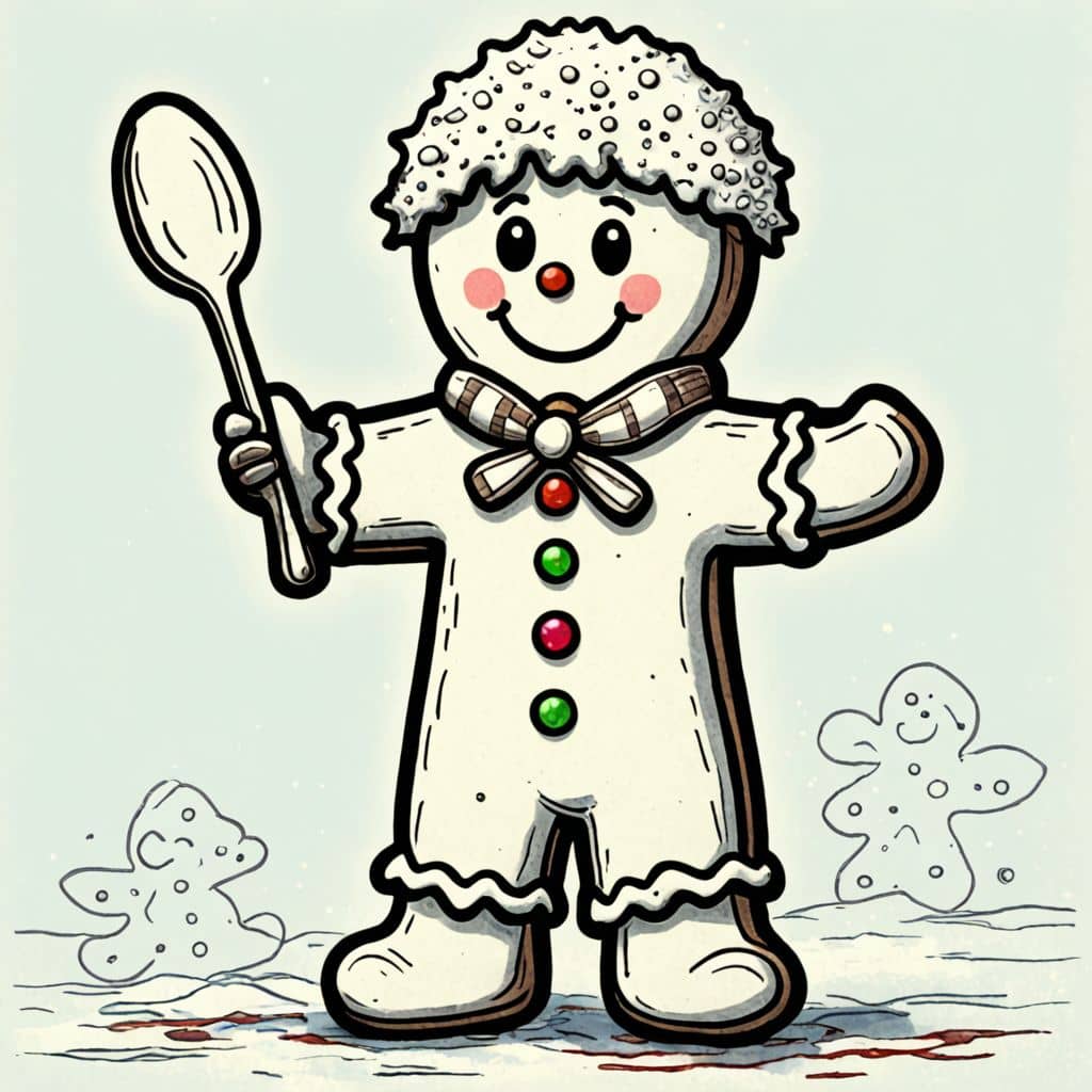 Colored Gingerbread Man - a cookie character from fairy tales holding a mixing spoon