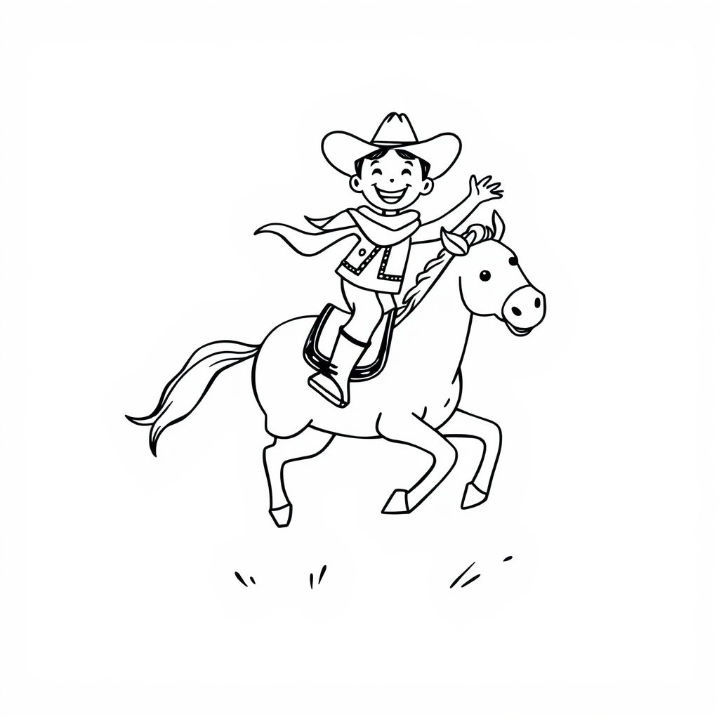 Cowboy joyfully riding a wild horse