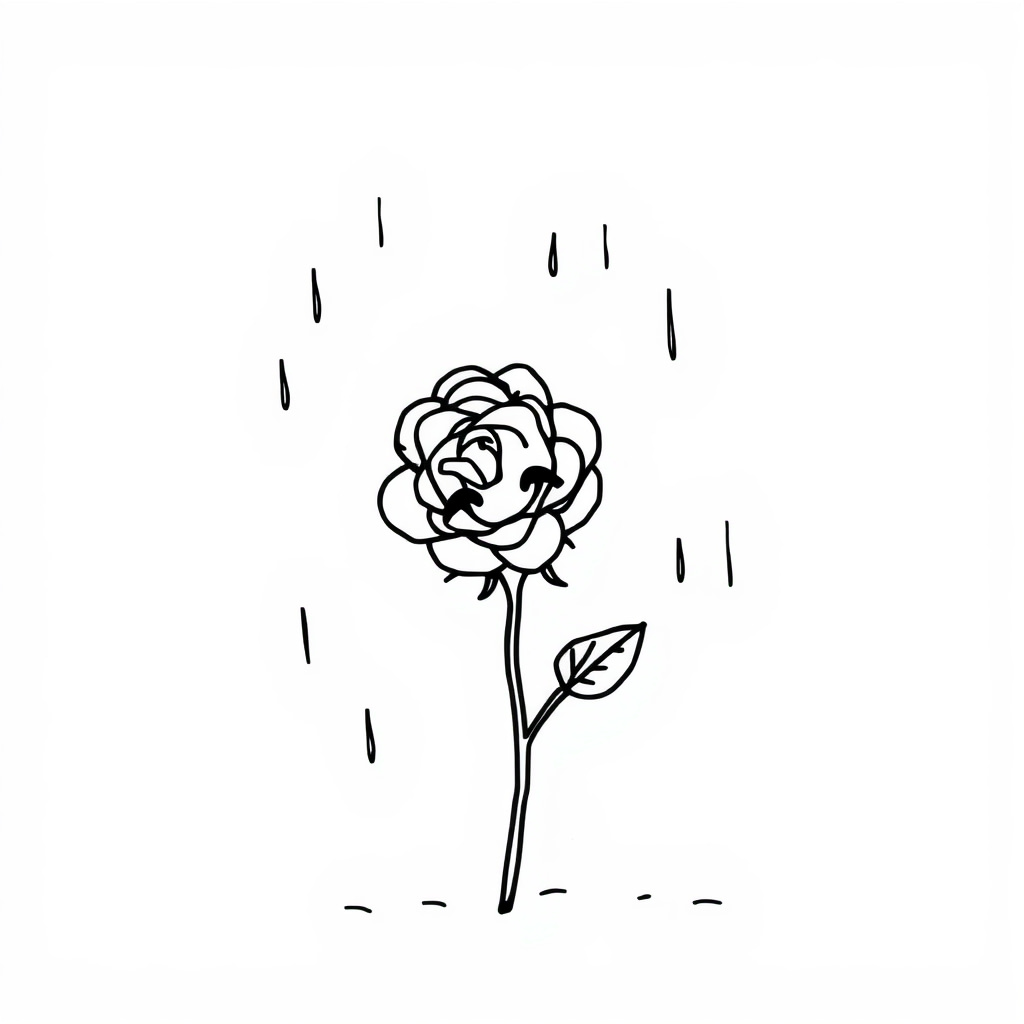 Sad Rose Bush wilting in the rain