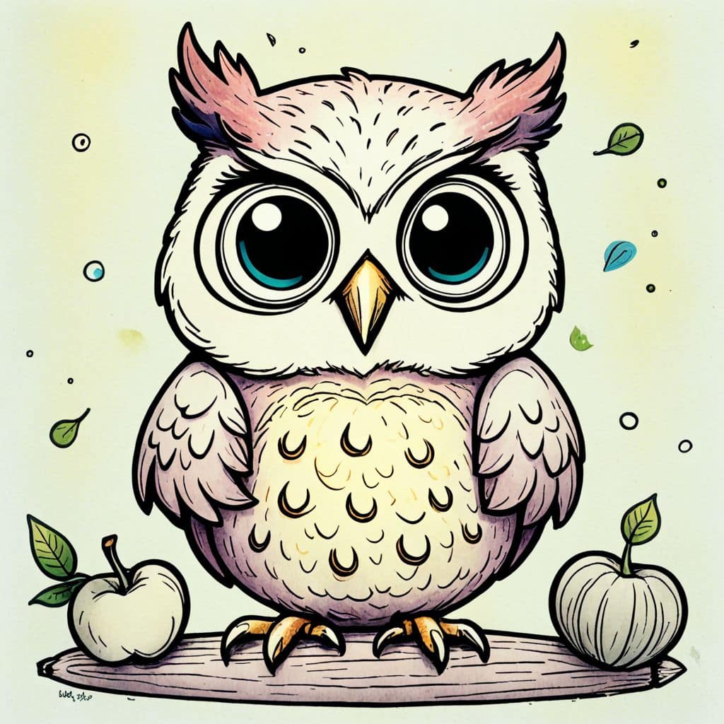 Colored Owl with a tasty apple pie