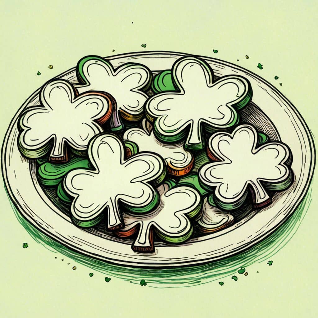 Colored Shamrock-shaped cookies on a plate