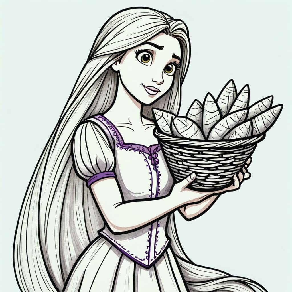 Colored Rapunzel from Tangled holding a basket of bread