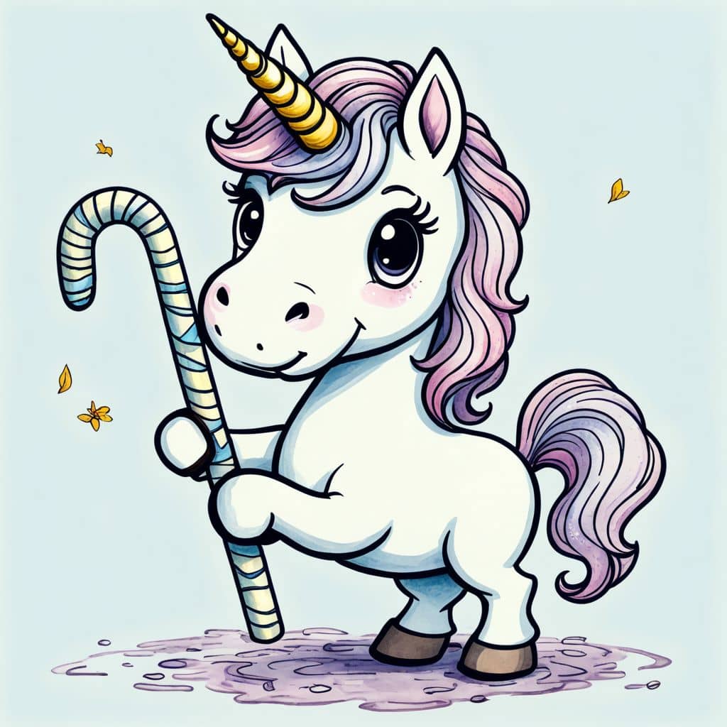 Colored Unicorn holding a candy cane