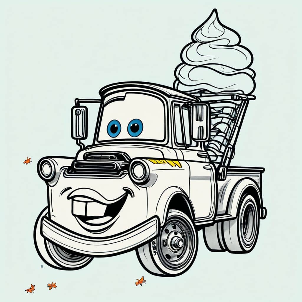 Colored Mater - the tow truck from Disney Cars holding a giant ice cream cone