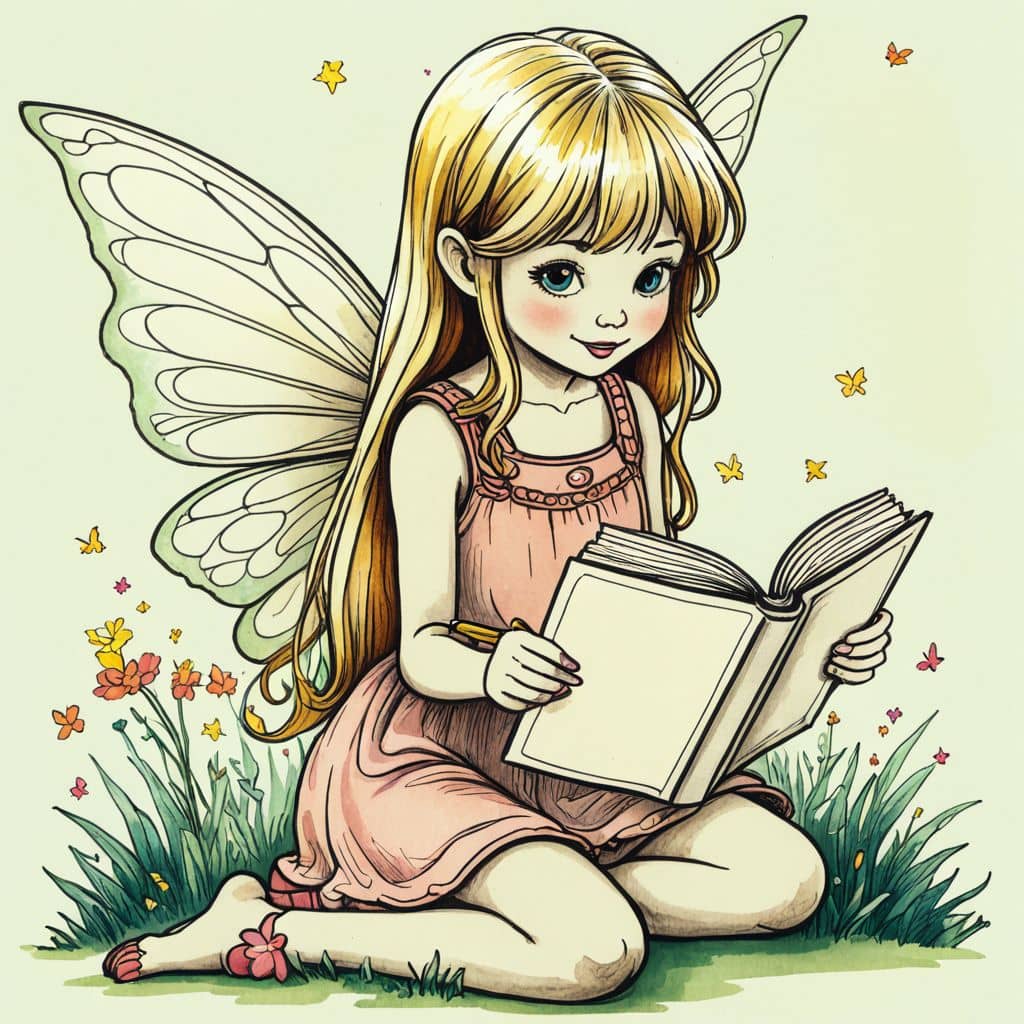 Colored Fairy reading a book