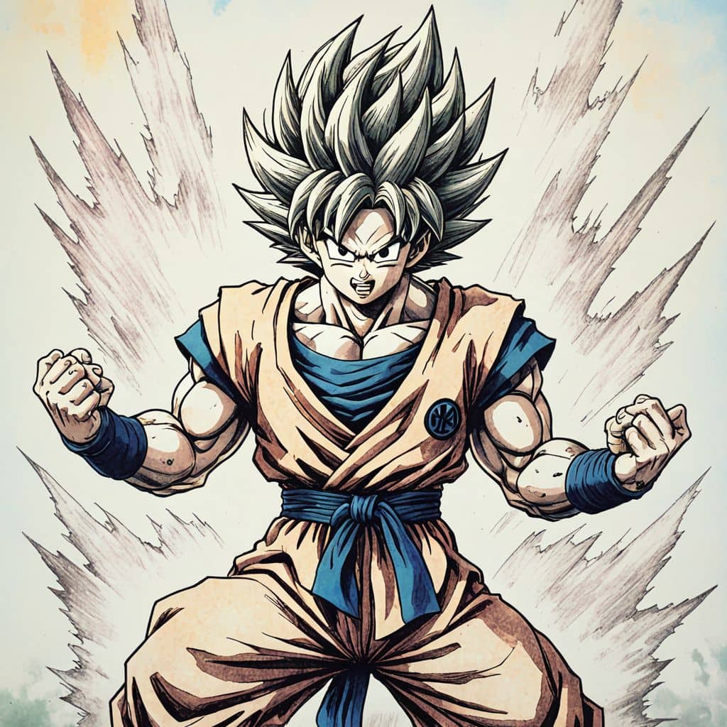 Colored Goku - from Dragon Ball Z transforming into Super Saiyan 2 with lightning
