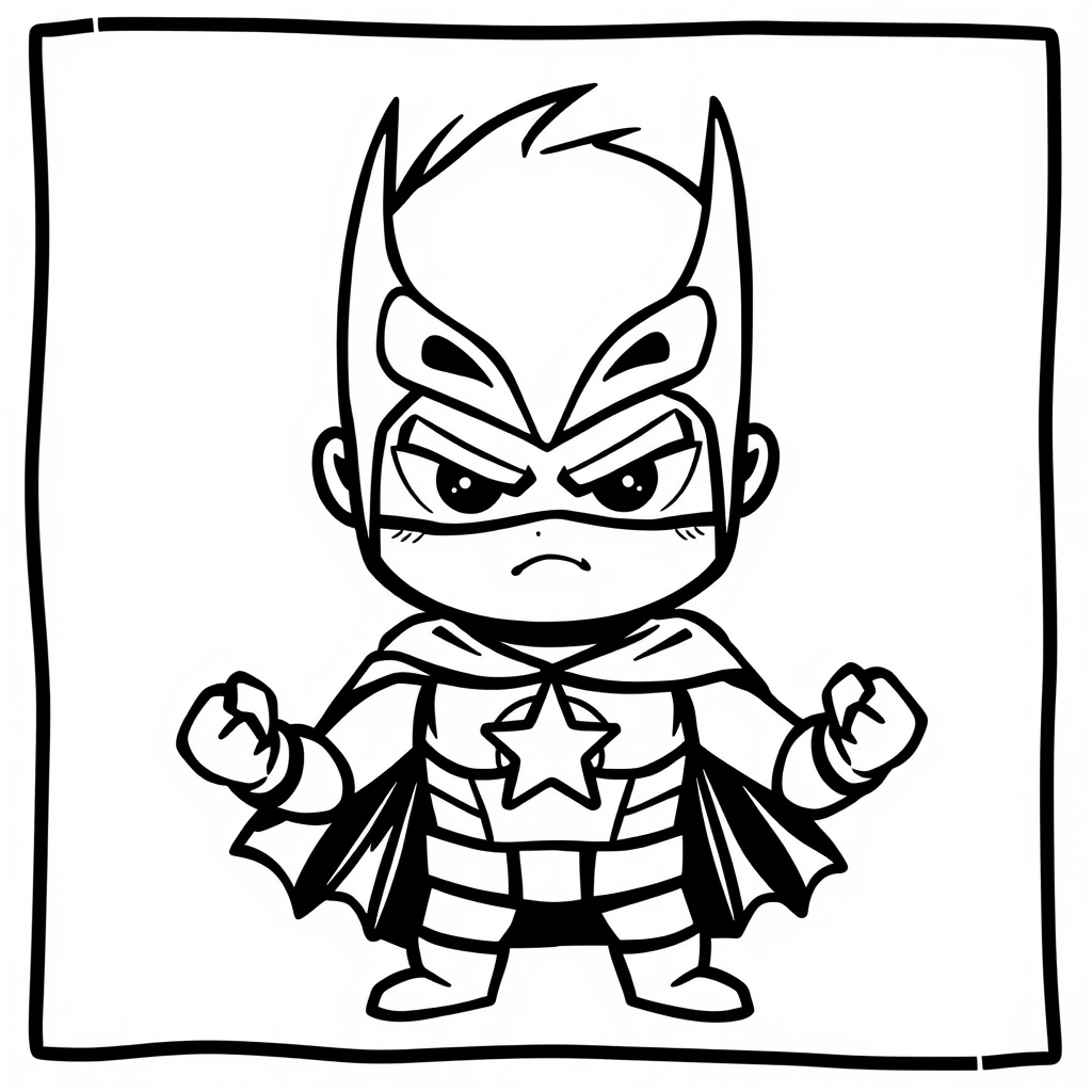 Superhero frowning with clenched fists