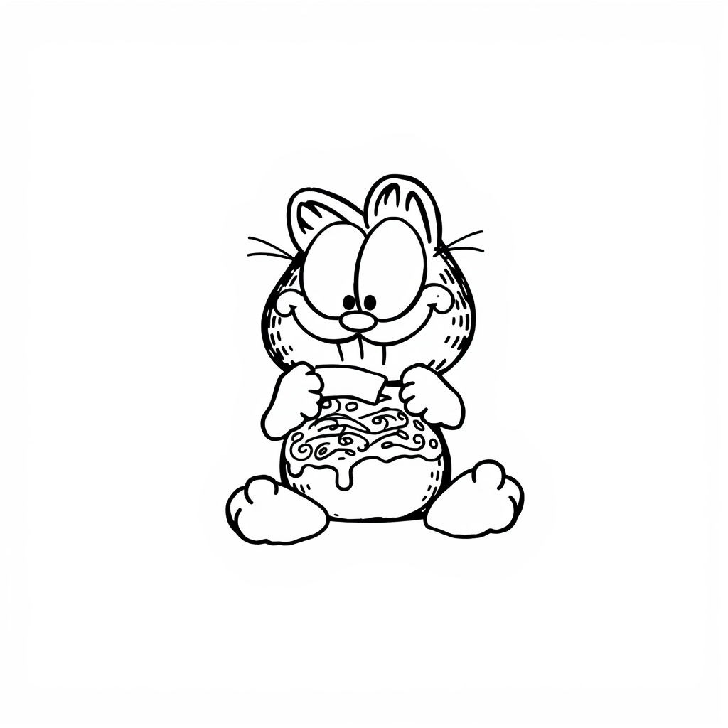 Garfield happily eating lasagna