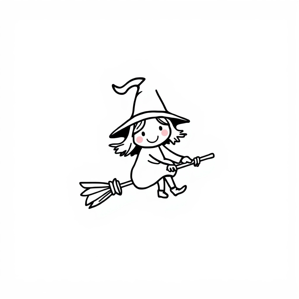 Happy witch flying on a broomstick