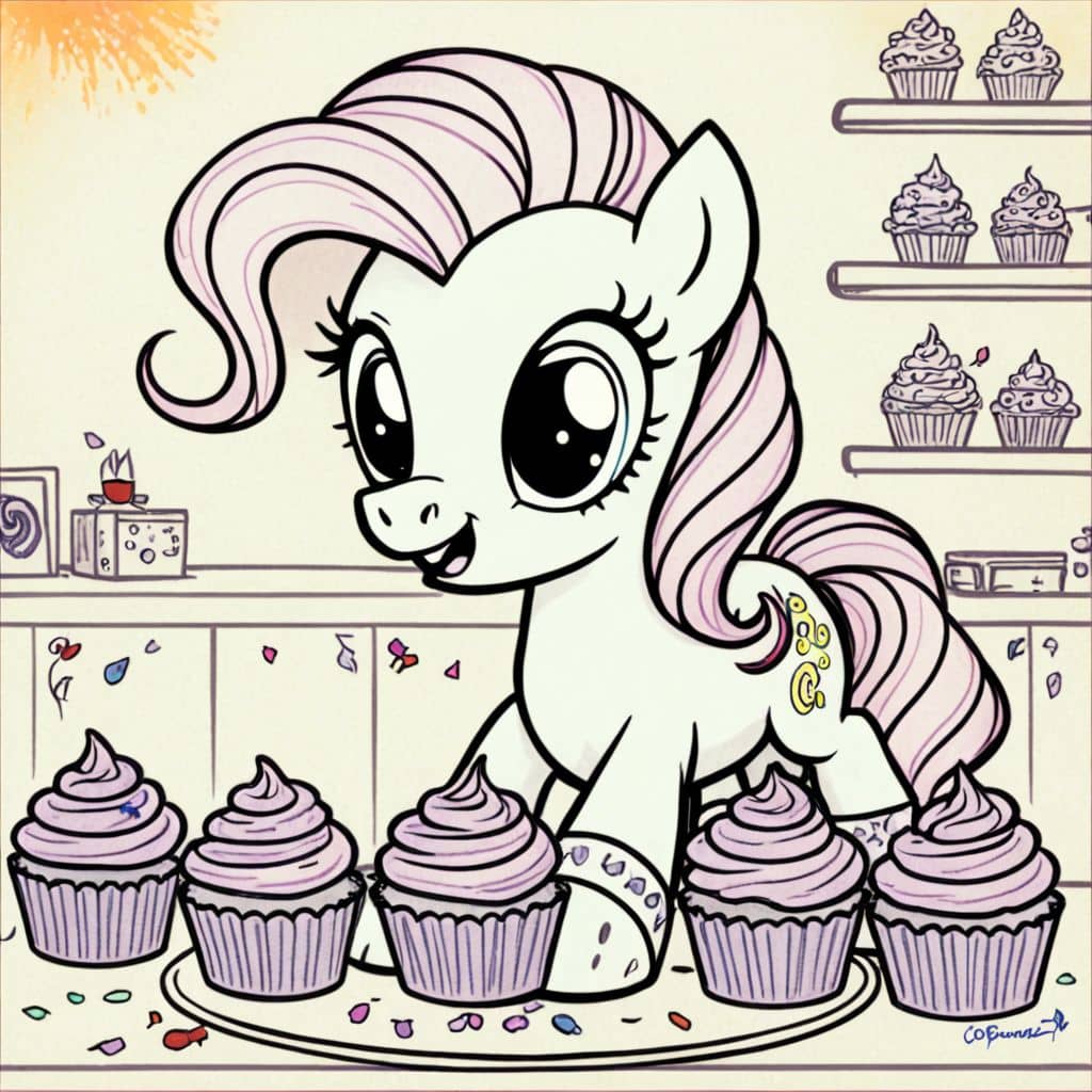 Colored Pinkie Pie baking cupcakes