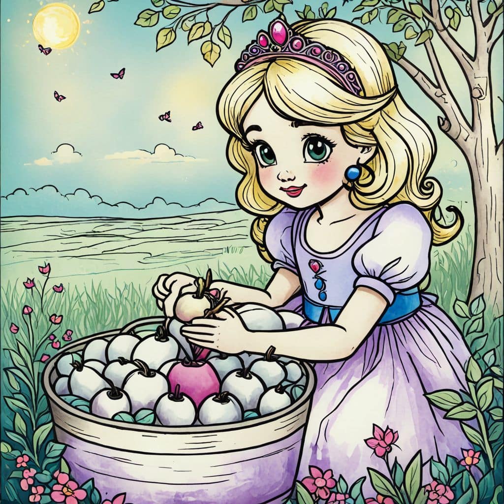 Colored Princess picking apples