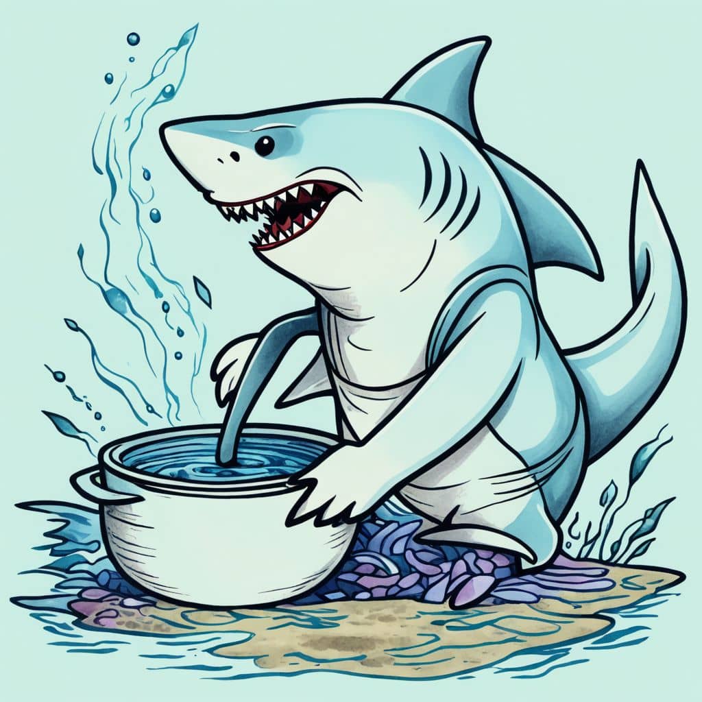 Colored Shark stirring a soup pot