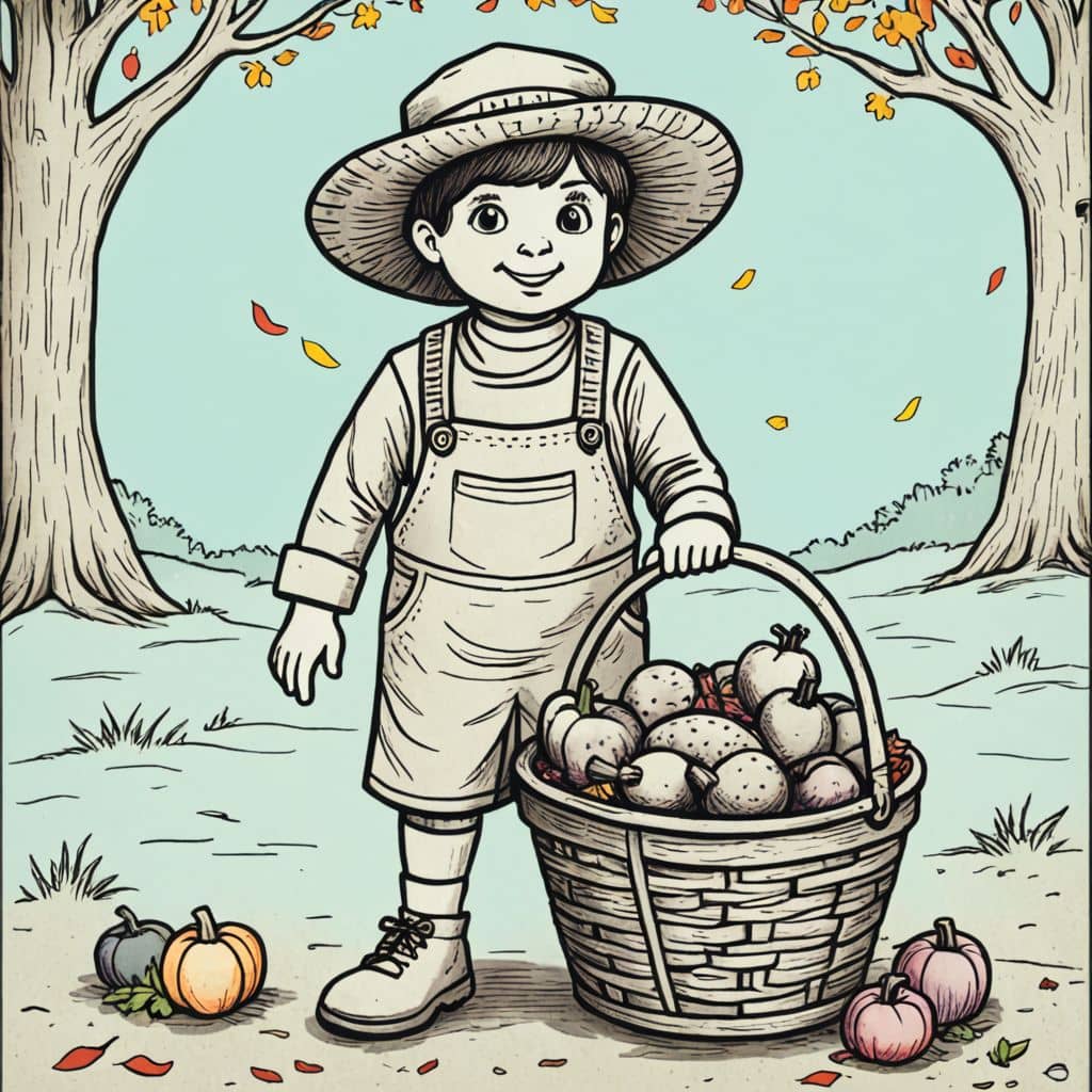 Colored Boy holding a basket of apples