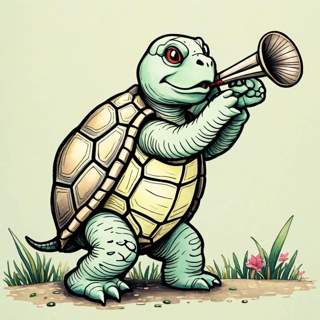 Colored Turtle blowing a trumpet