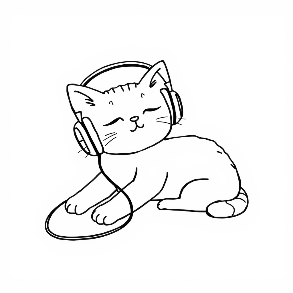 Headphones on cat lounging