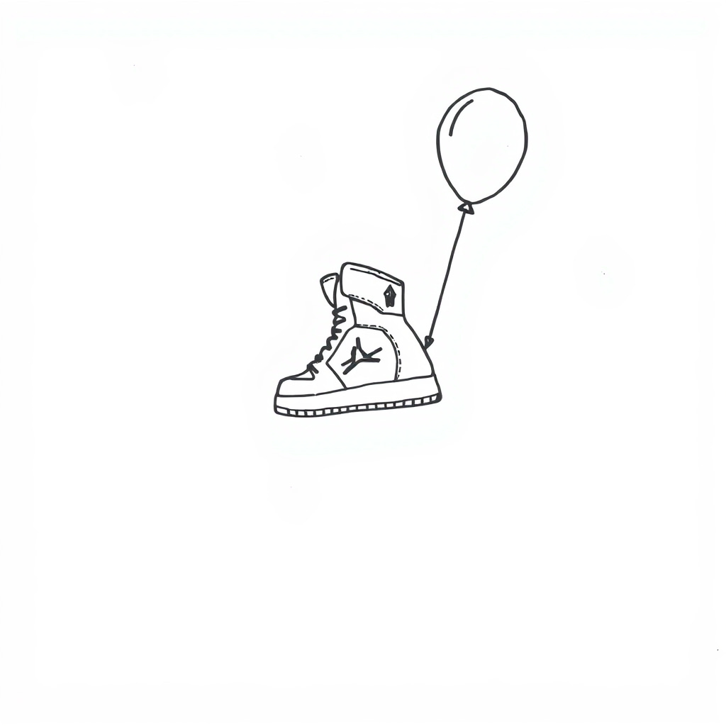 Air Jordan floating with balloons