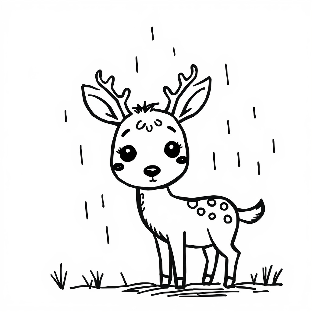 Deer looking sad on a rainy day