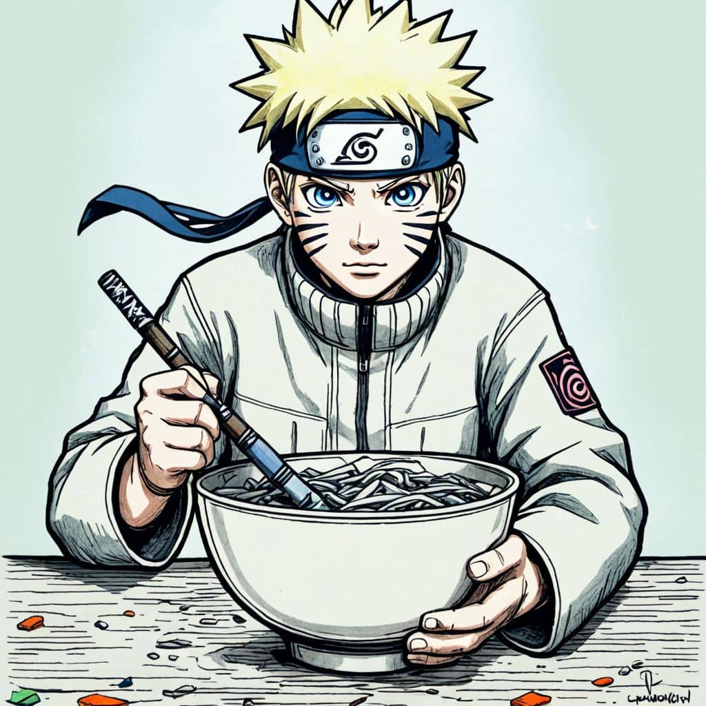 Colored Naruto - the ninja from the Naruto series with ramen bowl steaming