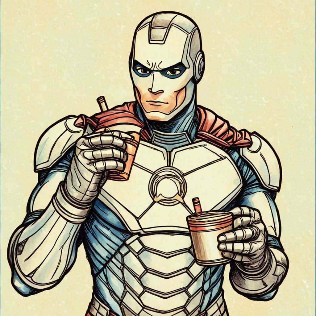 Colored Iron Man drinking a smoothie