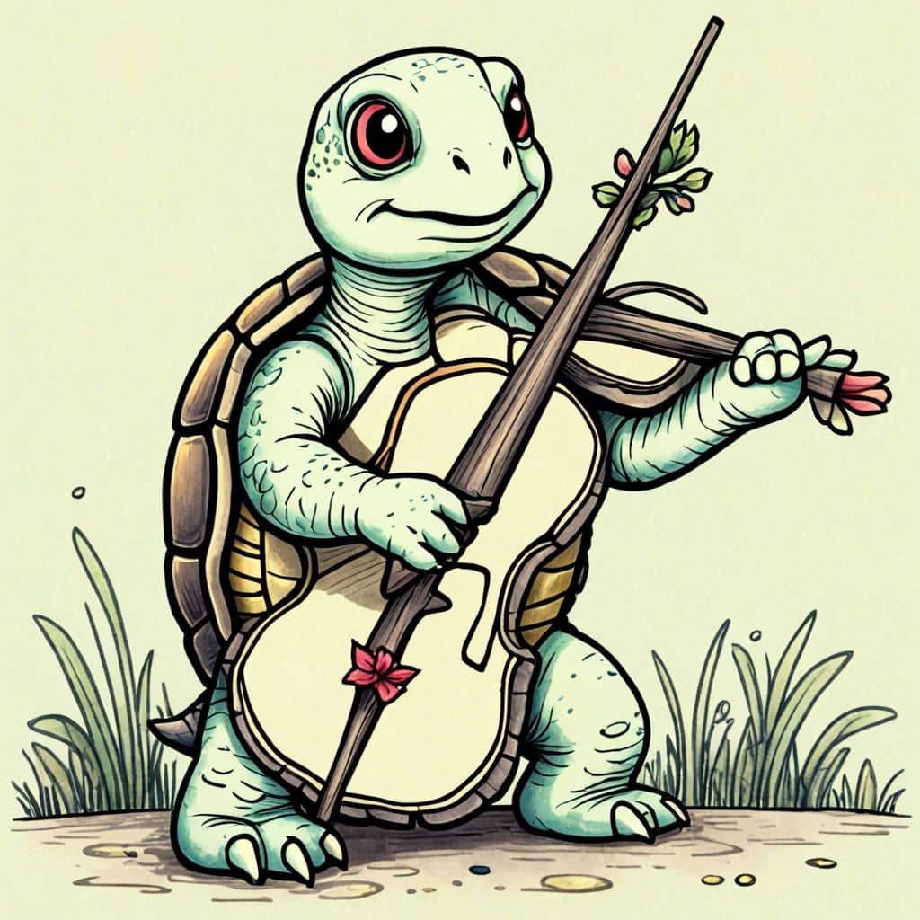 Colored Turtle with a violin