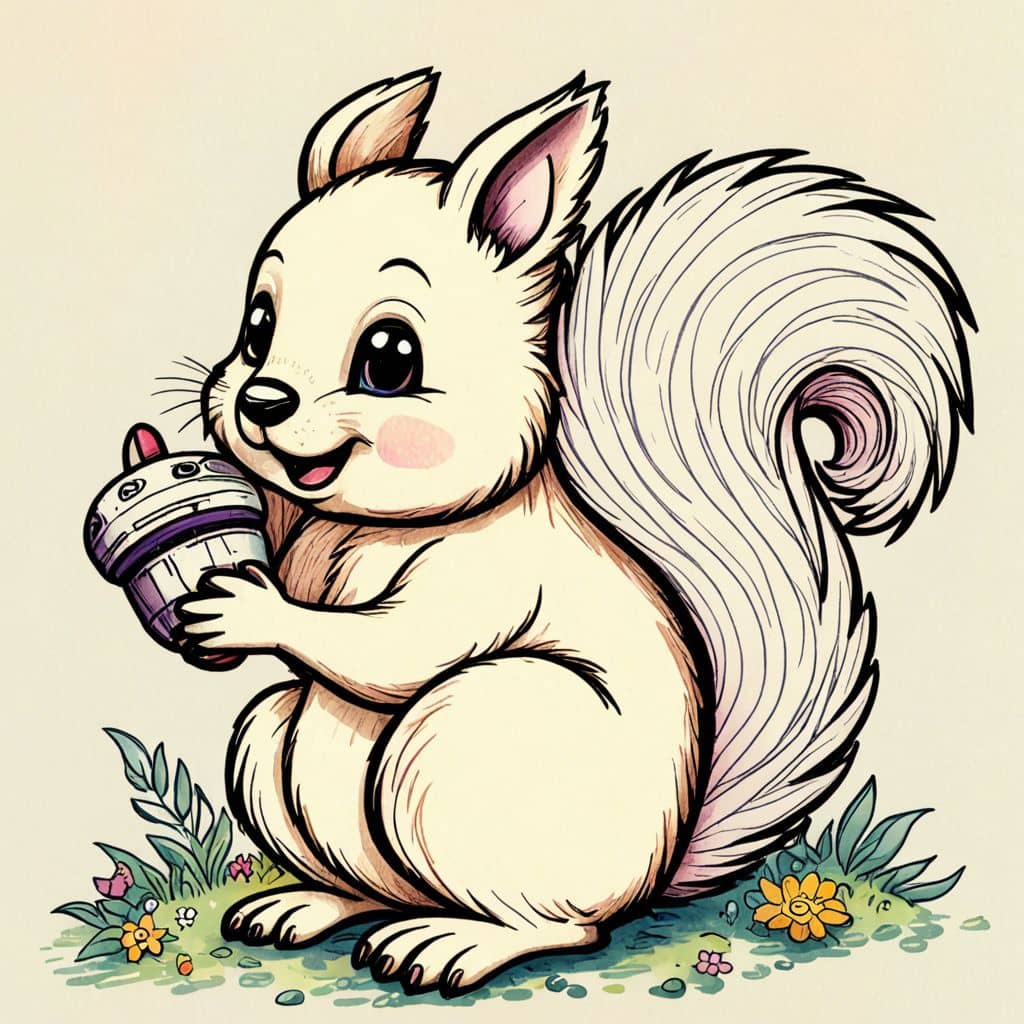 Colored Squirrel holding an acorn