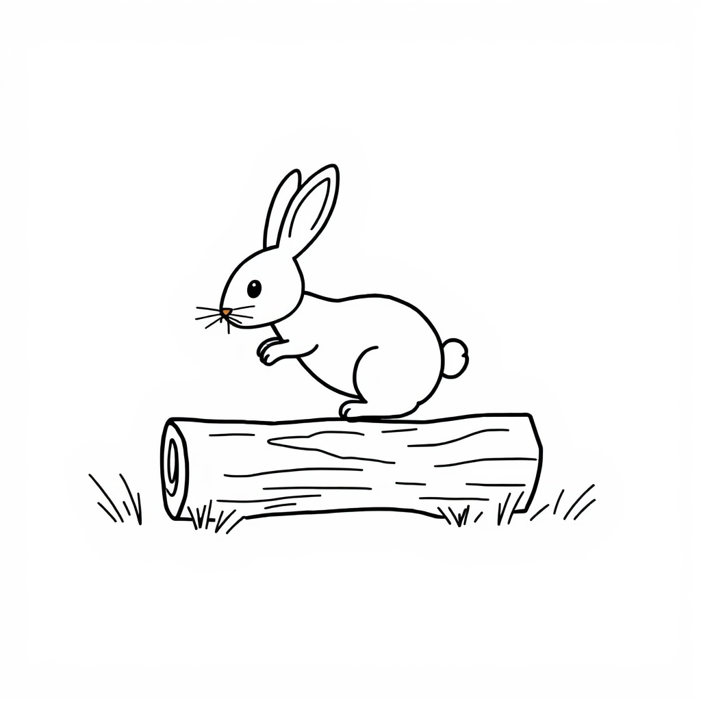 Rabbit hopping over a log