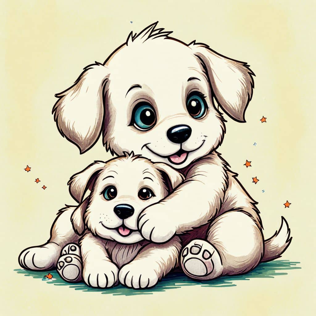 Colored Puppy hugging a stuffed animal