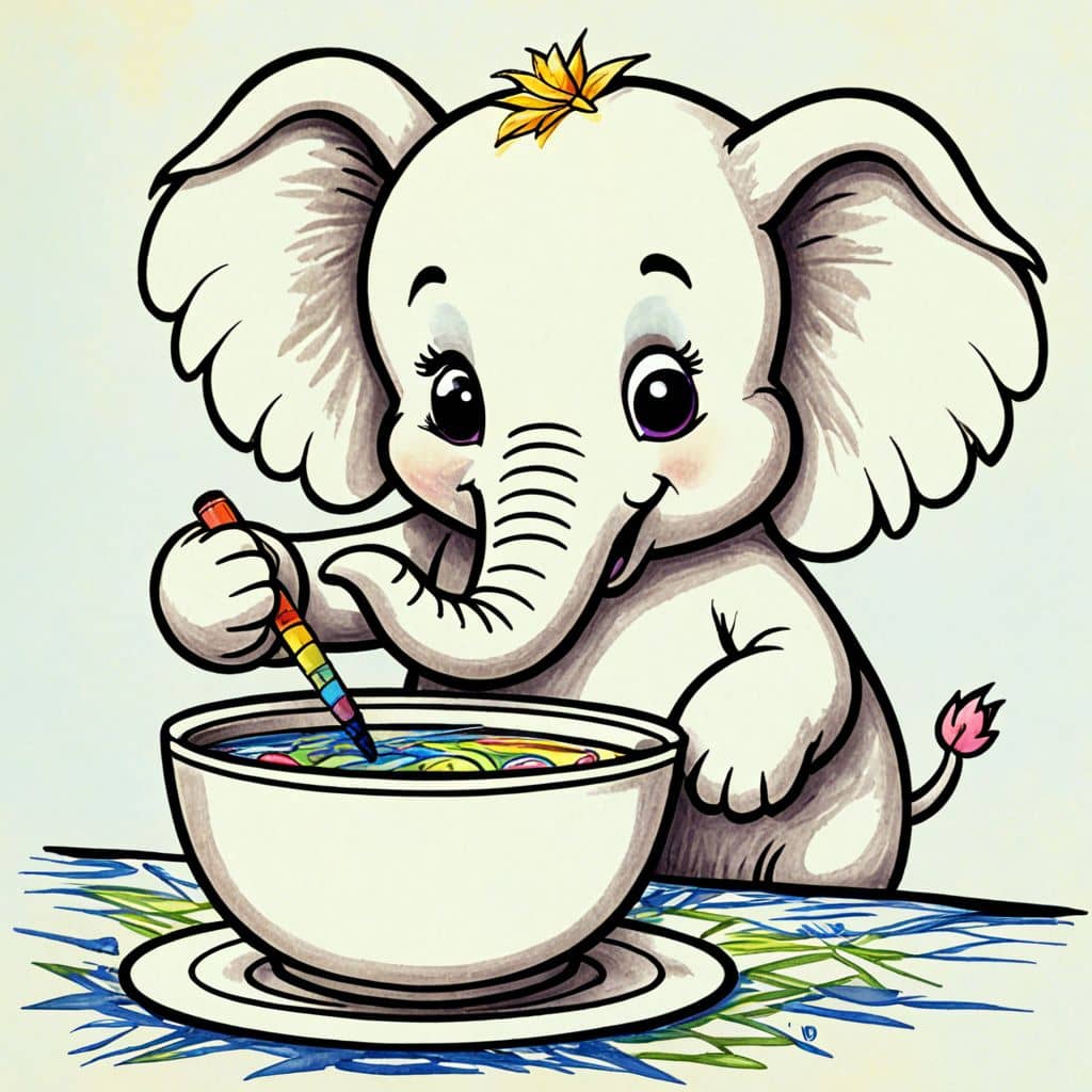Colored Elephant stirring soup