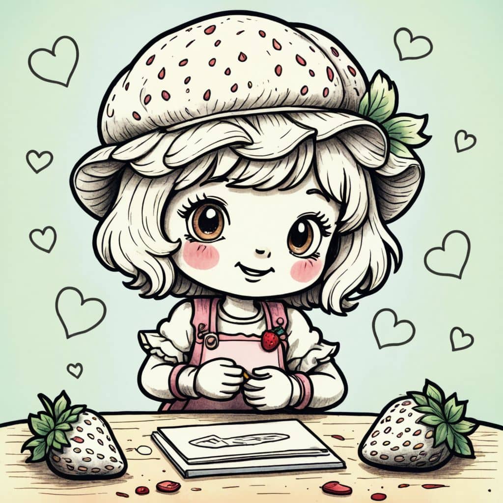 Colored Strawberry Shortcake - the character from Strawberry Shortcake cartoon making Valentine cards