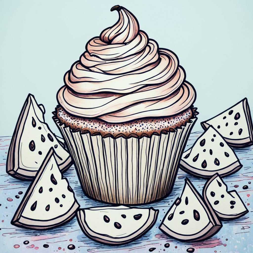 Colored Cupcake surrounded by watermelon slices