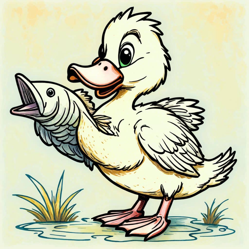 Colored Duck holding a fish