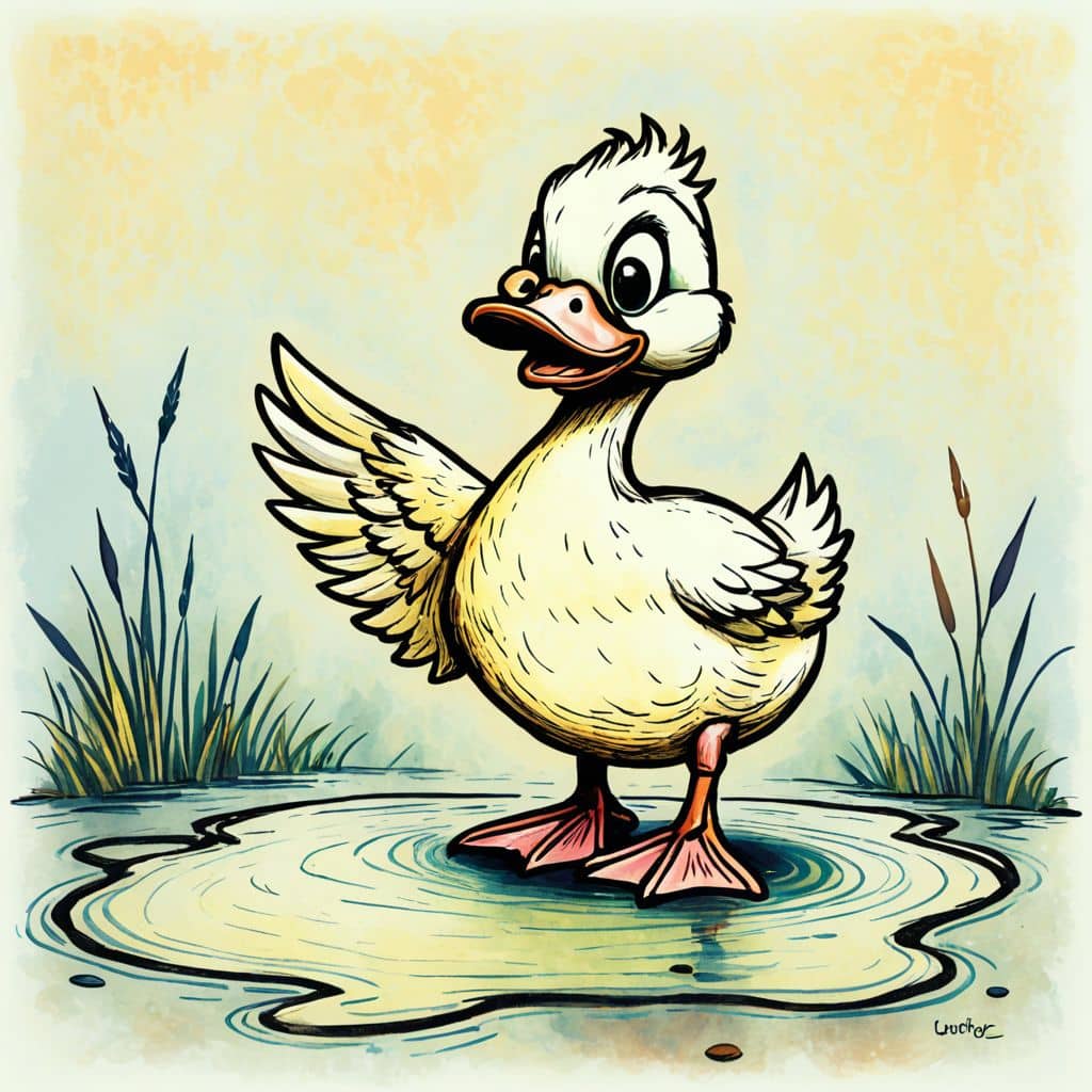 Colored Duck playing in a puddle