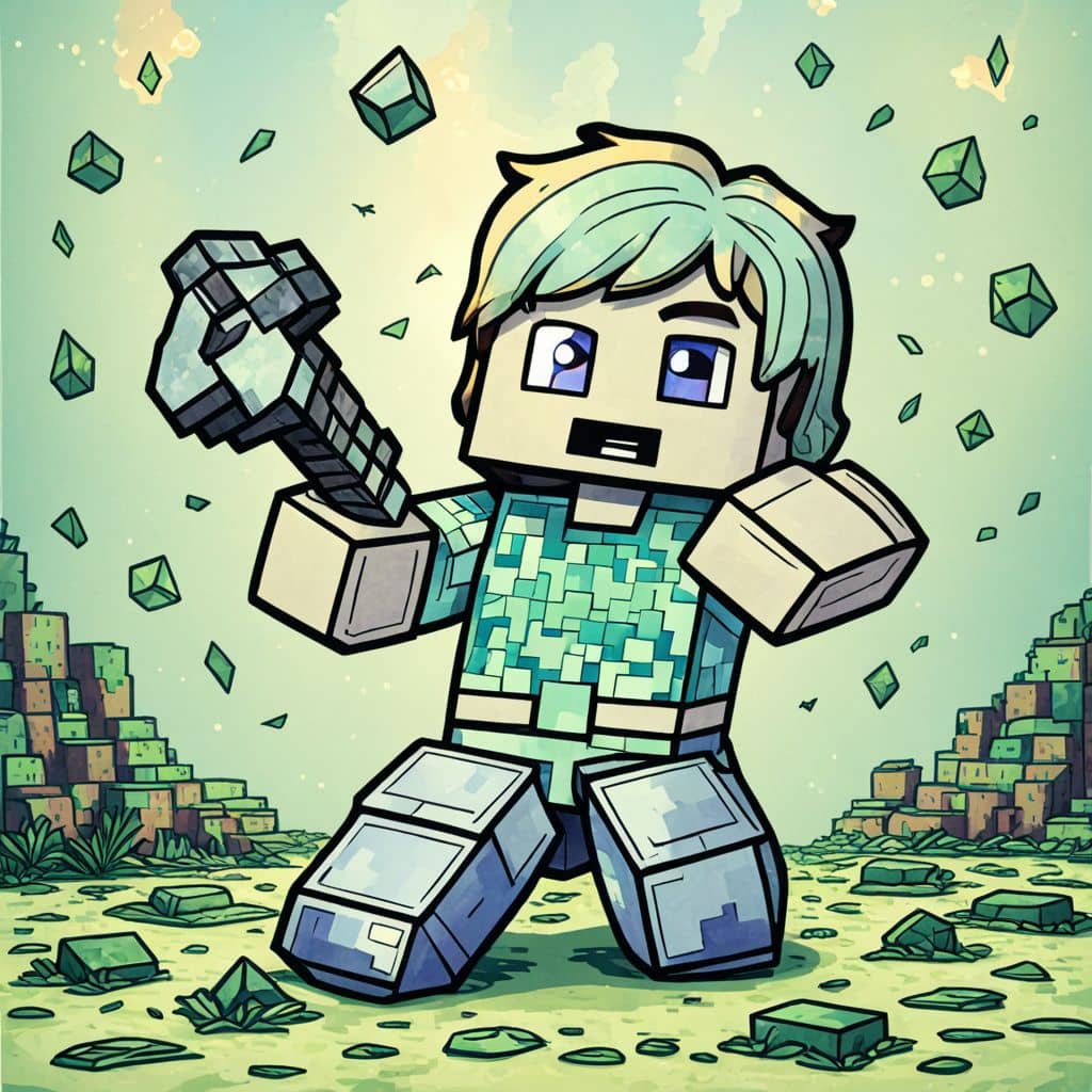 Colored Steve mining diamonds in Minecraft