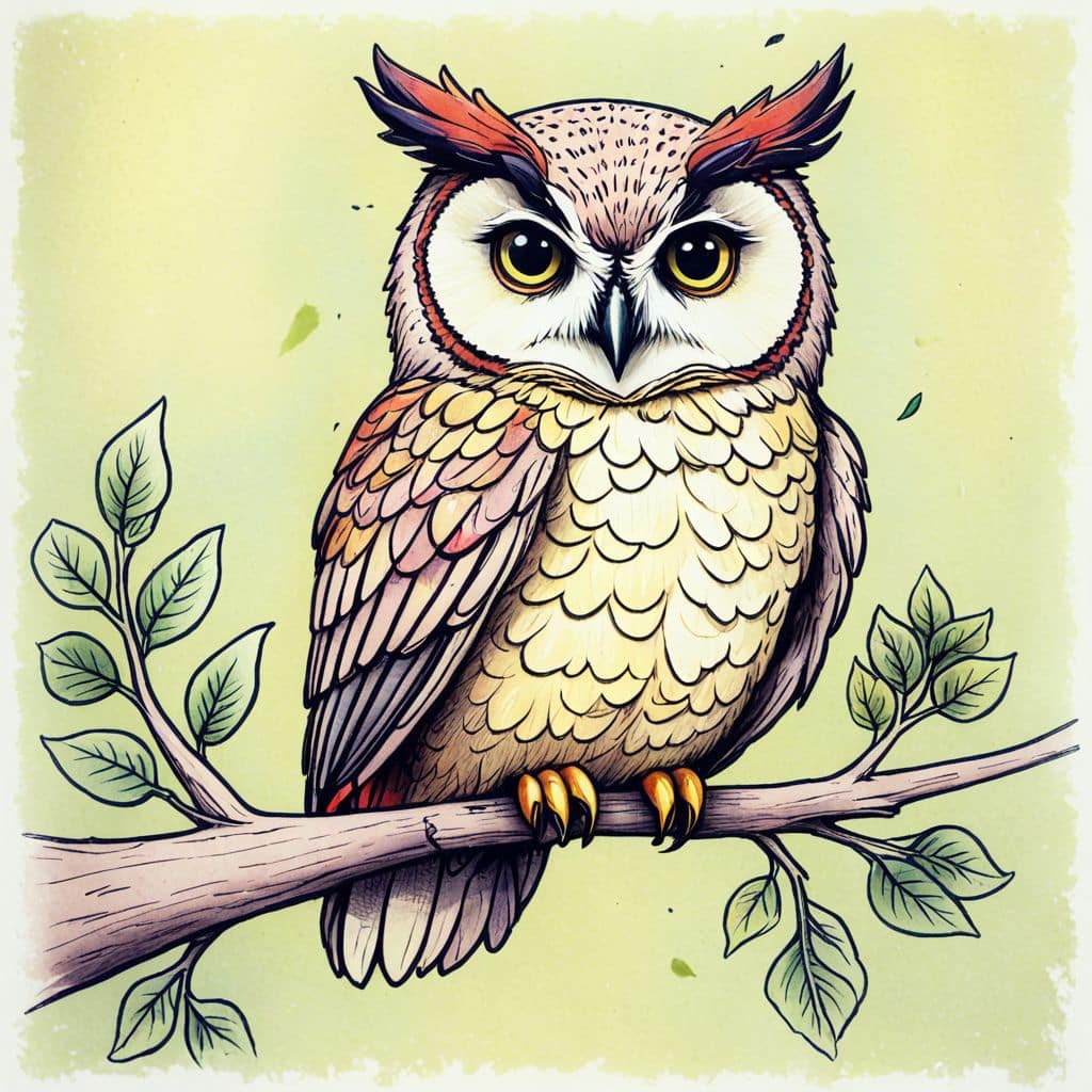 Colored Owl sitting on a branch