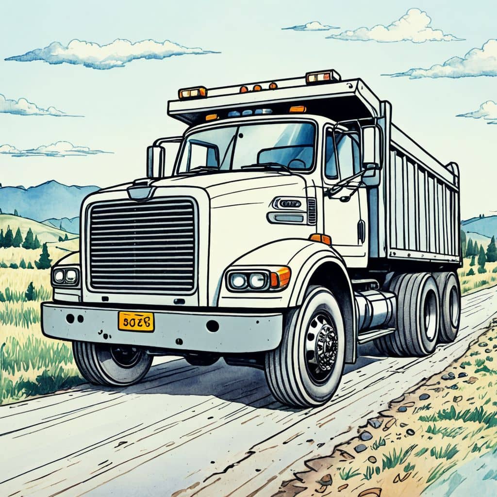 Colored Dump truck dropping dirt