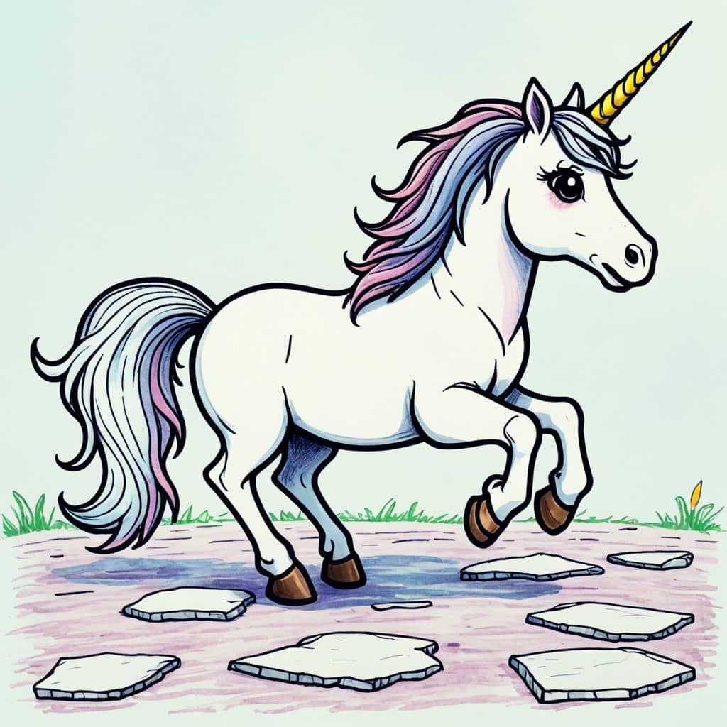 Colored Unicorn playing hopscotch