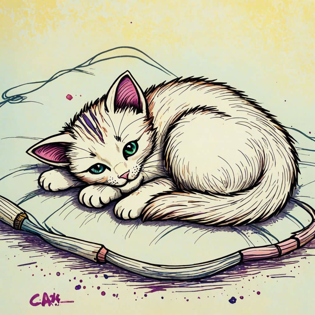 Colored Cat snoozing on a pillow