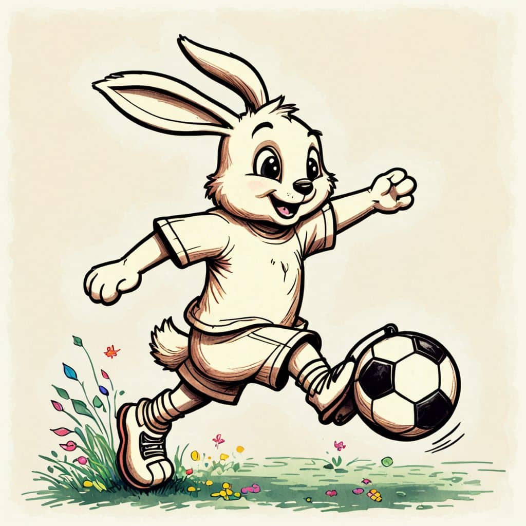 Colored Bunny playing soccer