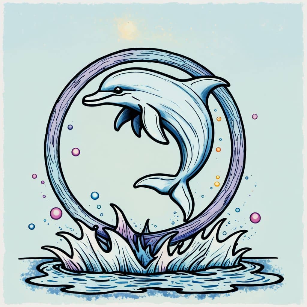 Colored Dolphin jumping through hoop