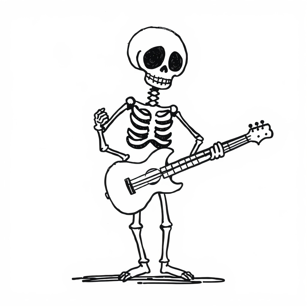 Skeleton playing the guitar