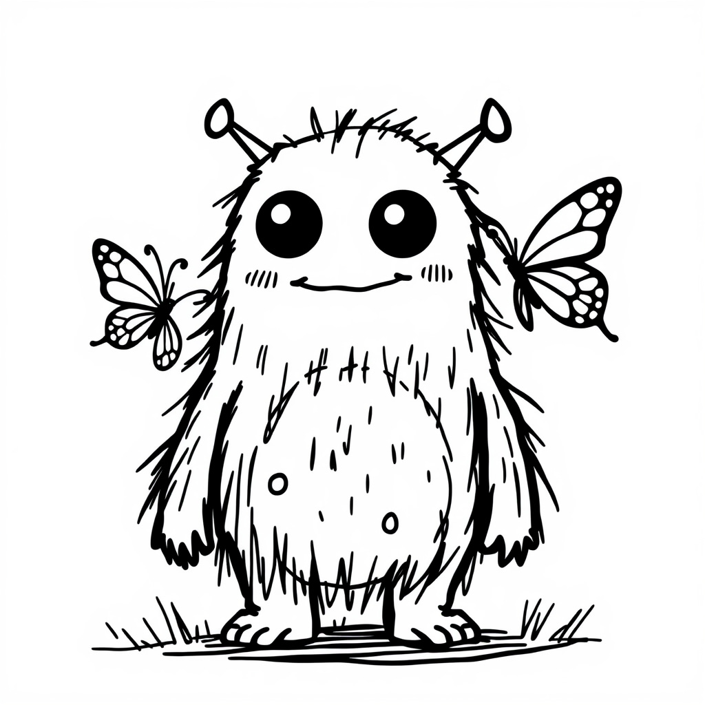 Cute Monster watching a butterfly